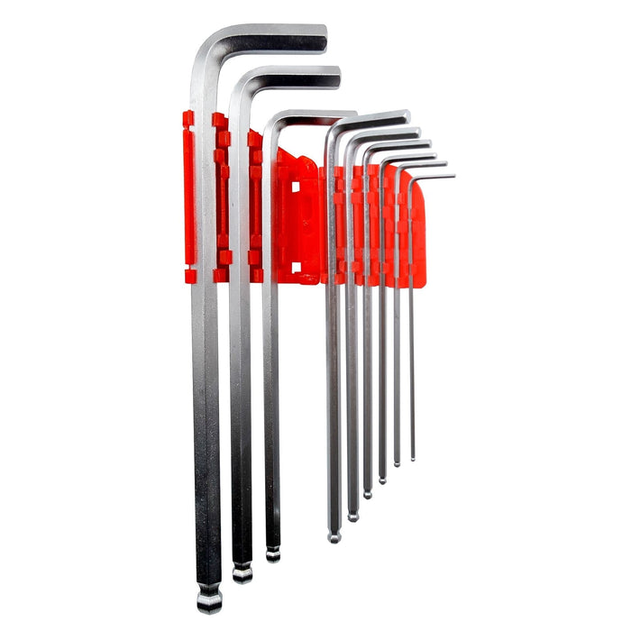 GOLDTOOL 9-Piece Ball Point Long Arm Hex Key Set. Includes:  1.5, 2, 2.5, 3, 4, 5, 6, 8, 10mm. CDDBM-009