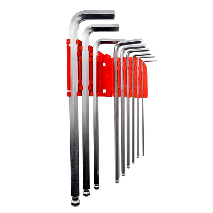 GOLDTOOL 9 Piece Ballpoint Long Arm Hex Key Set. Includes: 1/16", 5/64", 3/32", 1/8", 5/32", 3/16", 1/4", 5/16", 3/8". CDDBI-009