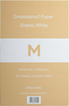 Greaseproof Paper Sheets 480mm x 750mm, 40gsm x 1000 Sheets, White MPH38610