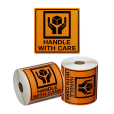 HANDLE WITH CARE Printed Permanent Adhesive Label 99mm x 99mm x 500 Labels per roll MPH15030