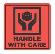 HANDLE WITH CARE Printed Permanent Adhesive Label 99mm x 99mm x 500 Labels per roll MPH15030