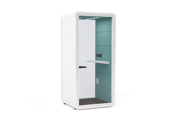 Haven Solo+ Pod Booth, Clear Glass, White Exterior KG_HSOLOPWWCLBLW