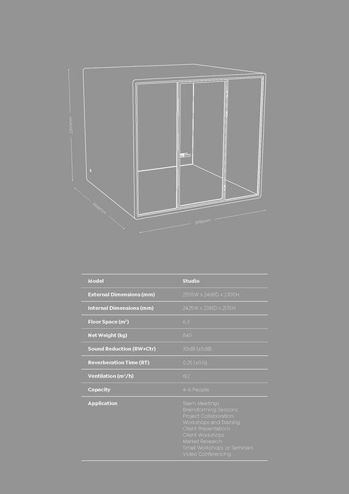Haven Studio Pod Booth, Clear Glass, White Exterior KG_HSTUDIOWWCLGR