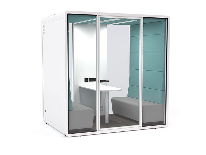 Haven Team+ Pod Booth, Clear Glass, White Exterior KG_HTEAMPWWCLBLGRW