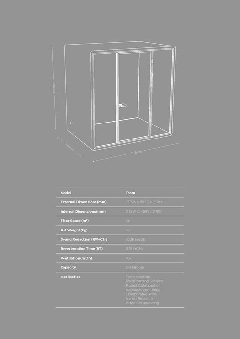 Haven Team Pod Booth, Clear Glass, White Exterior KG_HTEAMWWCLGR