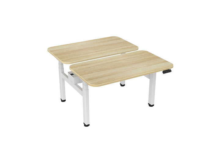 Knight's Haven 1200mm x 700mm Electric Height Adjustable Double Sided Desk, White Powdercoat Frame, Radius Corners Top, Choice of Worktop Colours