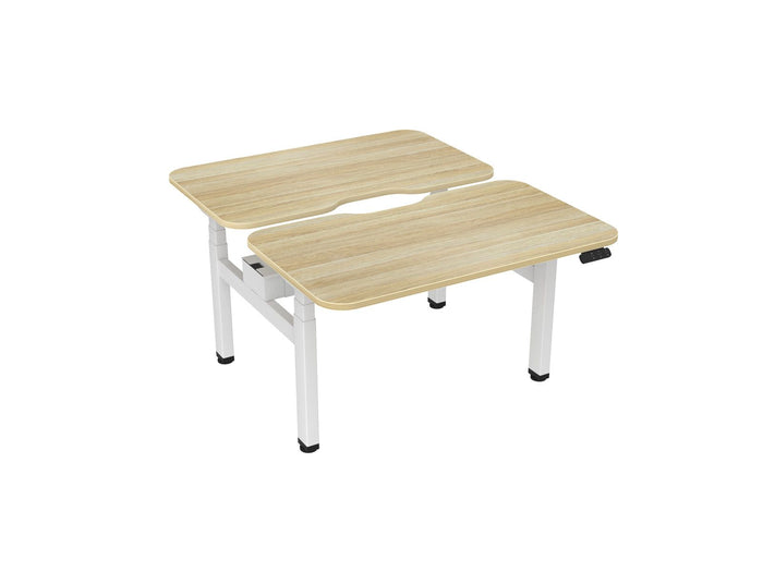 Knight's Haven 1200mm x 700mm Electric Height Adjustable Double Sided Desk, White Powdercoat Frame, Scallop & Radius Corners Top, Choice of Worktop Colours