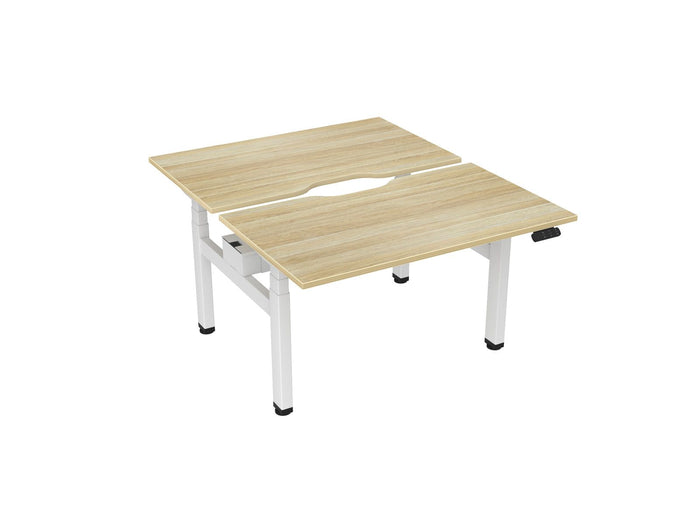 Knight's Haven 1200mm x 700mm Electric Height Adjustable Double Sided Desk, White Powdercoat Frame, Scallop Top, Choice of Worktop Colours