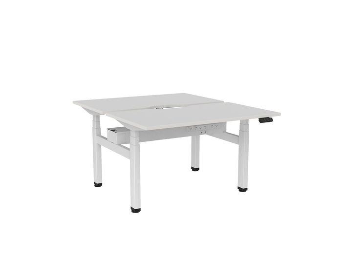 Knight's Haven 1200mm x 700mm Electric Height Adjustable Double Sided Desk, White Powdercoat Frame, Scallop Top, Choice of Worktop Colours