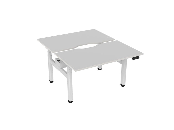 Knight's Haven 1200mm x 700mm Electric Height Adjustable Double Sided Desk, White Powdercoat Frame, Scallop Top, Choice of Worktop Colours