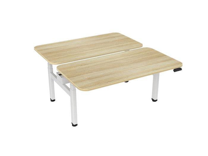 Knight's Haven 1500mm x 800mm Electric Height Adjustable Double Sided Desk, White Powdercoat Frame, Radius Corners Top, Choice of Worktop Colours