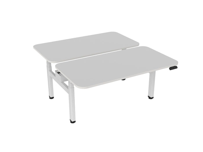 Knight's Haven 1500mm x 800mm Electric Height Adjustable Double Sided Desk, White Powdercoat Frame, Radius Corners Top, Choice of Worktop Colours