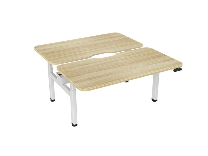 Knight's Haven 1500mm x 800mm Electric Height Adjustable Double Sided Desk, White Powdercoat Frame, Scallop & Radius Corners Top, Choice of Worktop Colours