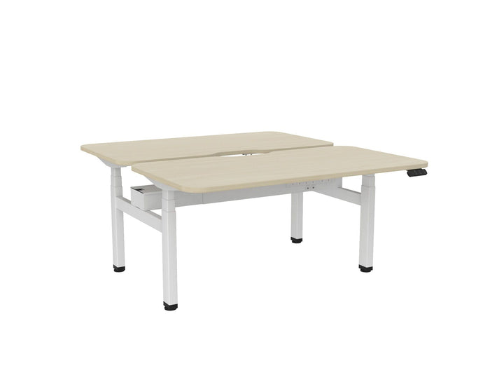 Knight's Haven 1500mm x 800mm Electric Height Adjustable Double Sided Desk, White Powdercoat Frame, Scallop & Radius Corners Top, Choice of Worktop Colours