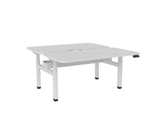 Knight's Haven 1600mm x 800mm Electric Height Adjustable Double Sided Desk, White Powdercoat Frame, Scallop & Radius Corners Top, Choice of Worktop Colours