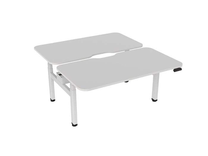 Knight's Haven 1500mm x 800mm Electric Height Adjustable Double Sided Desk, White Powdercoat Frame, Scallop & Radius Corners Top, Choice of Worktop Colours
