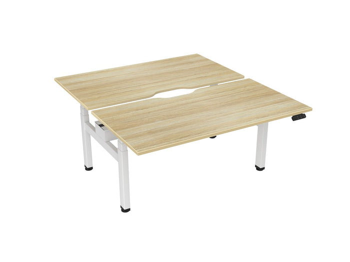 Knight's Haven 1500mm x 800mm Electric Height Adjustable Double Sided Desk, White Powdercoat Frame, Scallop Top, Choice of Worktop Colours