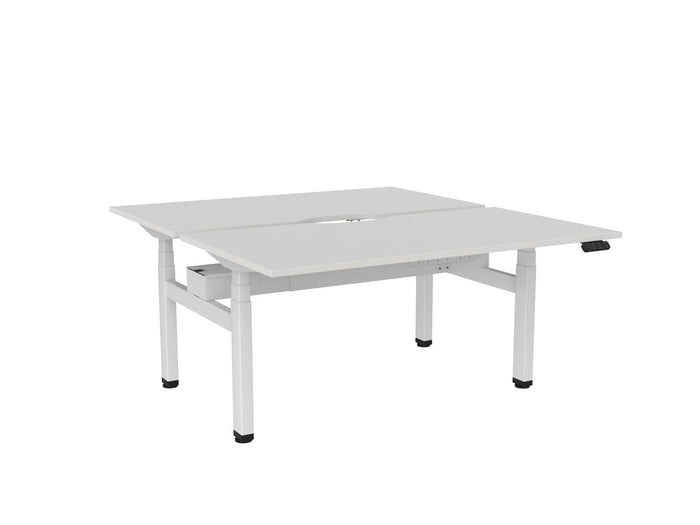 Knight's Haven 1500mm x 800mm Electric Height Adjustable Double Sided Desk, White Powdercoat Frame, Scallop Top, Choice of Worktop Colours