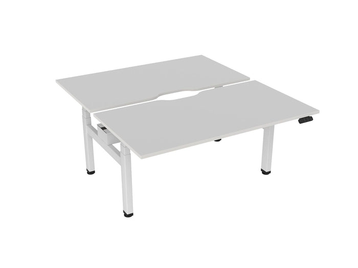 Knight's Haven 1500mm x 800mm Electric Height Adjustable Double Sided Desk, White Powdercoat Frame, Scallop Top, Choice of Worktop Colours