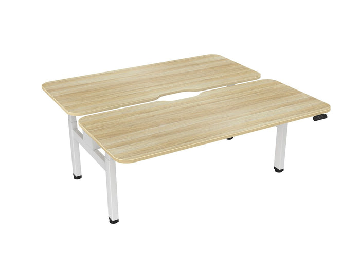Knight's Haven 1800mm x 800mm Electric Height Adjustable Double Sided Desk, White Powdercoat Frame, Scallop & Radius Corners Top, Choice of Worktop Colours