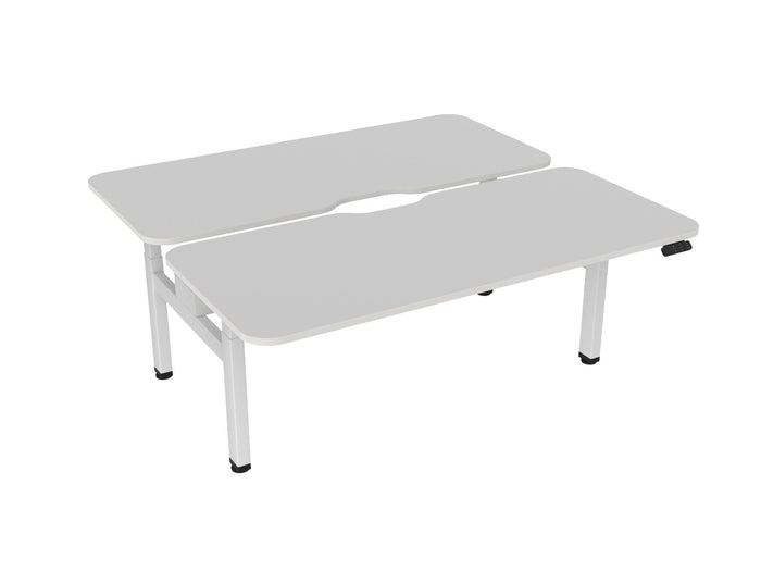 Knight's Haven 1800mm x 800mm Electric Height Adjustable Double Sided Desk, White Powdercoat Frame, Scallop & Radius Corners Top, Choice of Worktop Colours