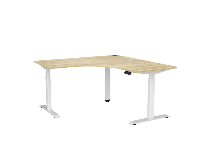 Knight's Haven 1500mm x 700mm 90° Electric Height Adjustable Workstation, White Powdercoat Frame,  60mm Cable Port, Choice of Worktop Colours