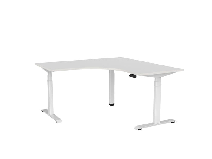 Knight's Haven 1500mm x 700mm 90° Electric Height Adjustable Workstation, White Powdercoat Frame,  60mm Cable Port, Choice of Worktop Colours