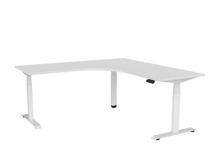 Knight's Haven 1800mm x 700mm 90° Electric Height Adjustable Workstation, White Powdercoat Frame,  60mm Cable Port, Choice of Worktop Colours