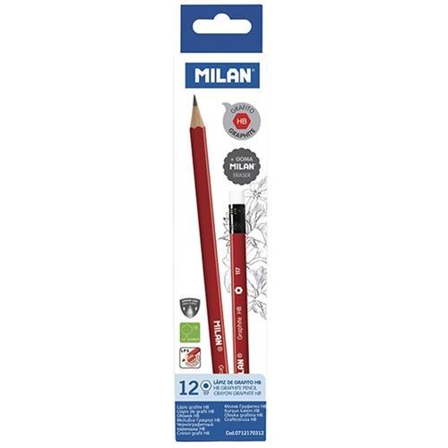 HB Pencil Milan Graphite Triangular x 12 + Eraser CX214173