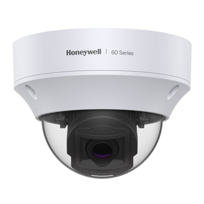 HONEYWELL 60 Series 5MP WDR Outdoor IR Dome Camera with P-IRIS Lens. 1/2.8” 5 Megapixel progressive scan CMOS. 2.7-13.5mm MFZ. Up to 50m(165 ft) IR, PoE+, H.265 HEVC Smart CDHC60W45R2