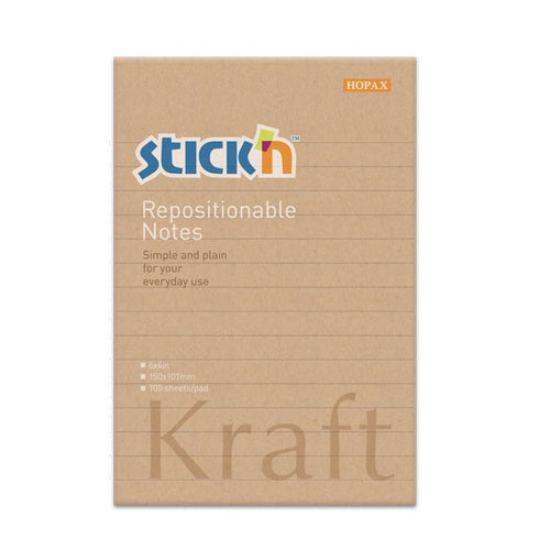 Hopax Kraft Sticky Notes Lined 101 x 152mm | Desktop Essentials ...