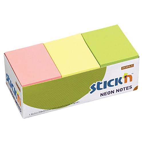 Hopax Sticky Notes Neon Assorted Colours 38 x 50mm x 12's CX200906