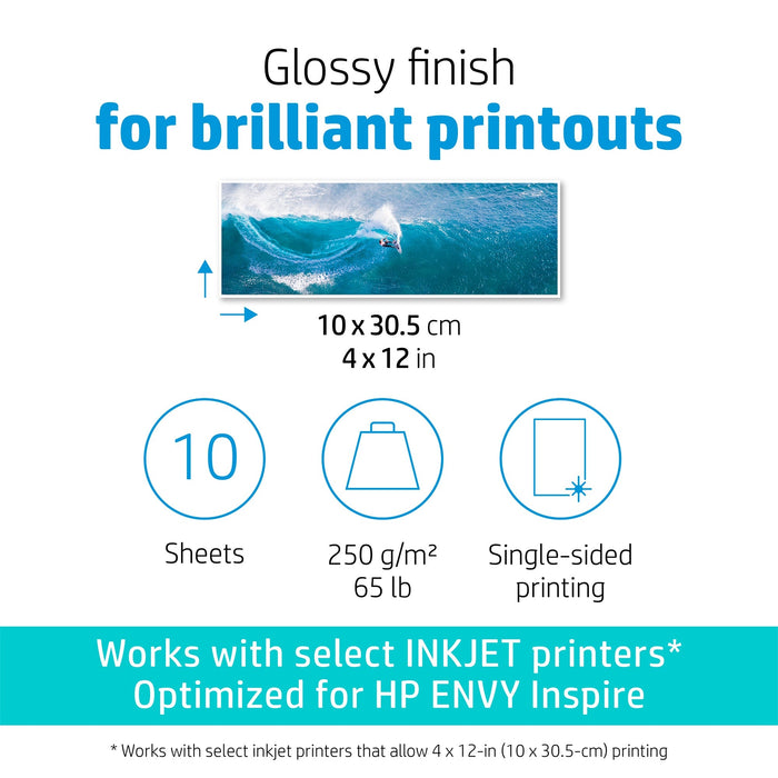 HP Advanced 4" x 12" 250gsm Glossy Photo Paper 10 Sheets (49V51A) DSHP49V51A