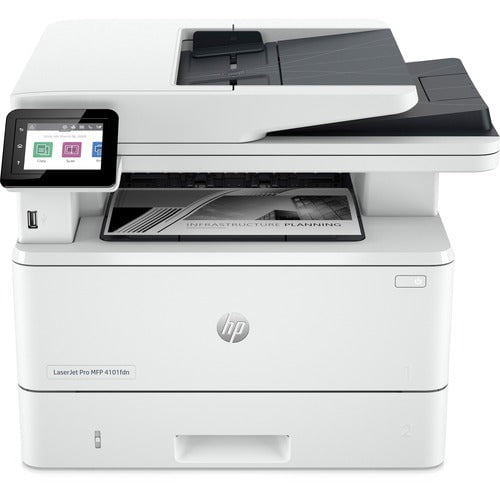 HP LaserJet Pro 4101fdn Laser Multifunction Printer - Monochrome - White - Copier/Fax/Printer/Scanner - 4800 x 600 dpi Print - Automatic Duplex Print - Up to 80000 Pages Monthly - Colour Flatbed Scanner - 1200 dpi Optical Scan - Monochrome Fax - Gigabit E IM5753598