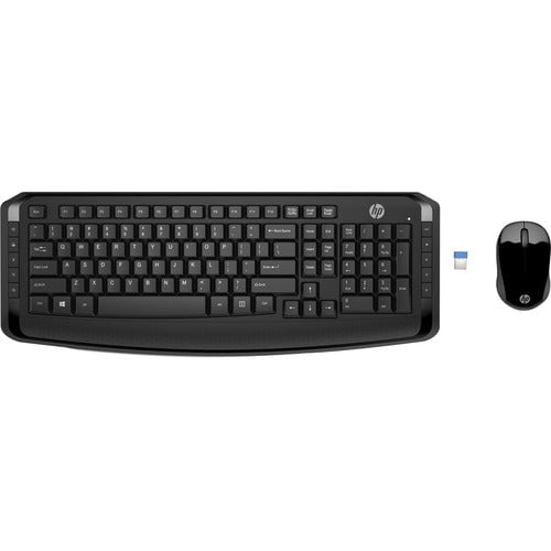 HP Wireless Keyboard and Mouse 300 - USB Wireless RF - Black - USB Wireless RF - 1600 dpi - Black - Internet Key, Email, Search Hot Key(s) - Symmetrical - AAA - Compatible with Windows IM4306837