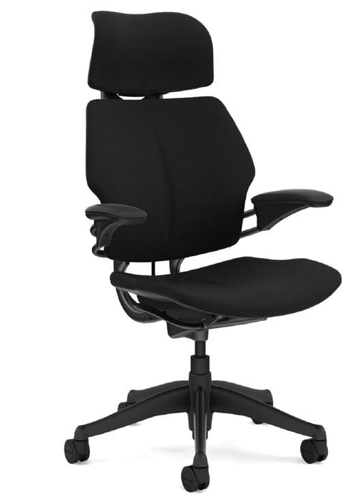 Humanscale Freedom Ergonomic Chair with Headrest, Standard Duron Arms, Oxygen Fabric in Inhale, Black, Graphite Base SKCCHUF211GO001
