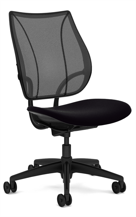 Humanscale Liberty Task Chair, Armless, Monofilament Mesh Back in Black, Oxygen Fabric Seat in Inhale (Black), Black Base SKCCHUL110BM10O001