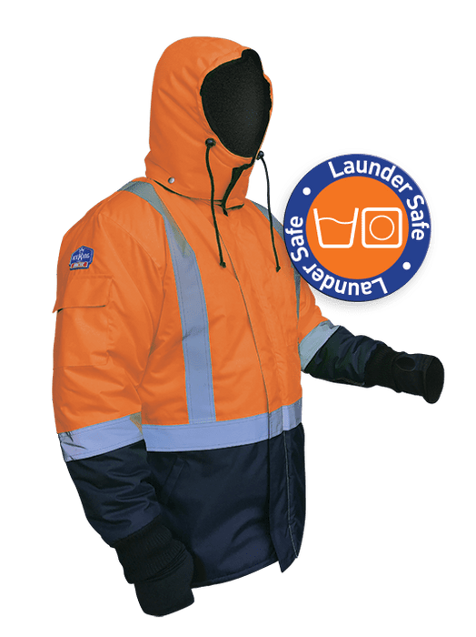 Iceking Fluro Arctic Freezer Jacket, Orange & Navy, Launderable