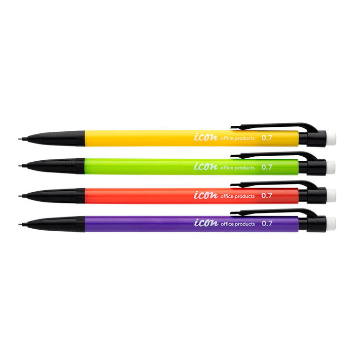 Icon 0.7mm HB Mechanical Pencil with Eraser, Assorted Colour Barrel, 12's pack FPIMP07