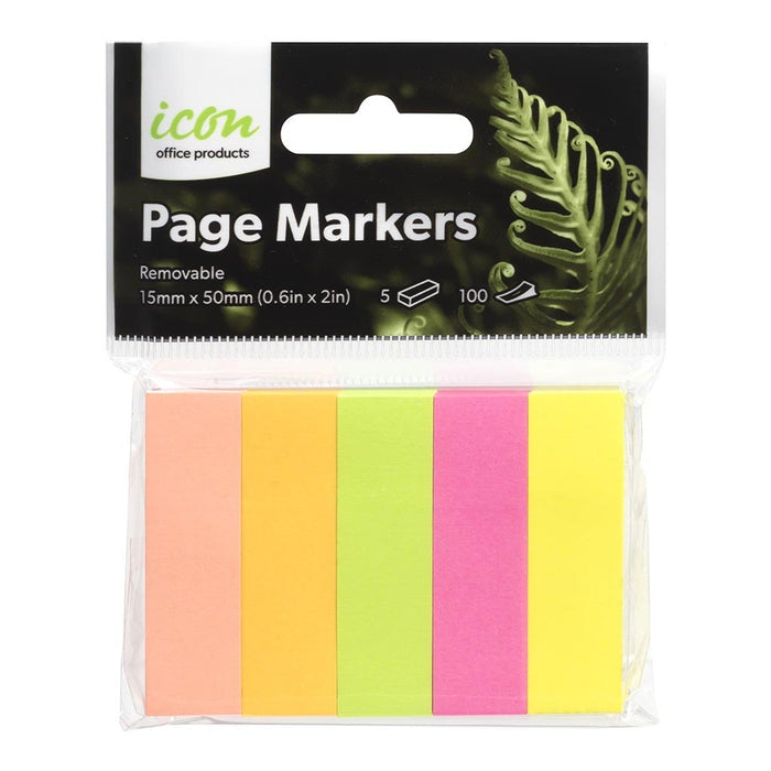 Icon 15mm x 50mm Page Markers, 5 Neon Colours FPISAPM5P