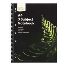 Icon A4 3 Subject Spiral Bound Notebook Soft Cover 300 pages x 2's pack FPISNBSC008