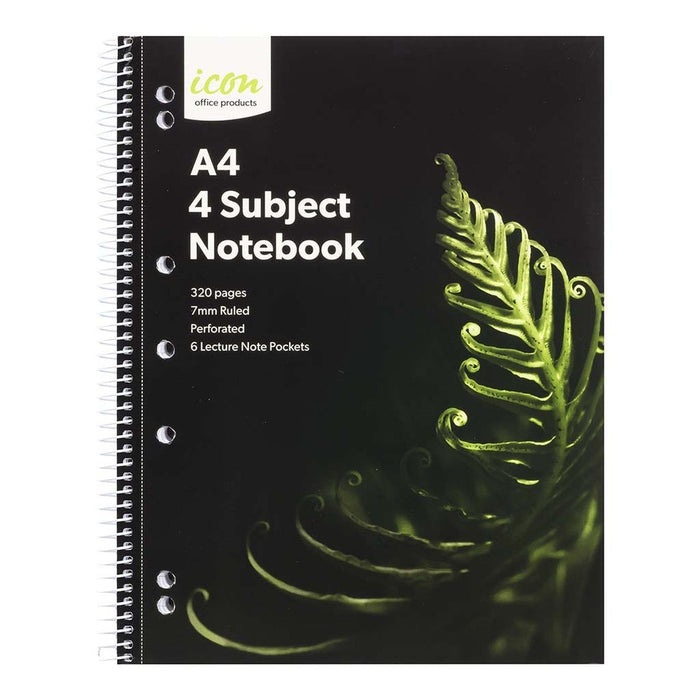Icon A4 4 Subject Spiral Bound Notebook Soft Cover 320 pages x 2's pack FPISNBSC007
