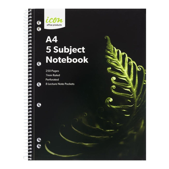 Icon A4 5 Subject Spiral Bound Notebook Soft Cover 250 pages x 2's pack FPISNBSC006