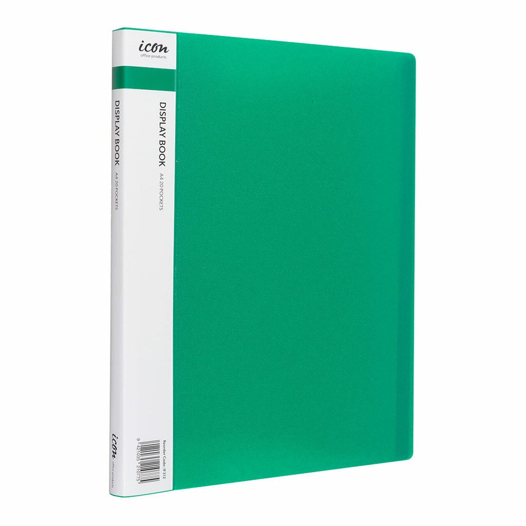 Icon A4 Display Book 20 Pocket Green Display Books — Discount Office