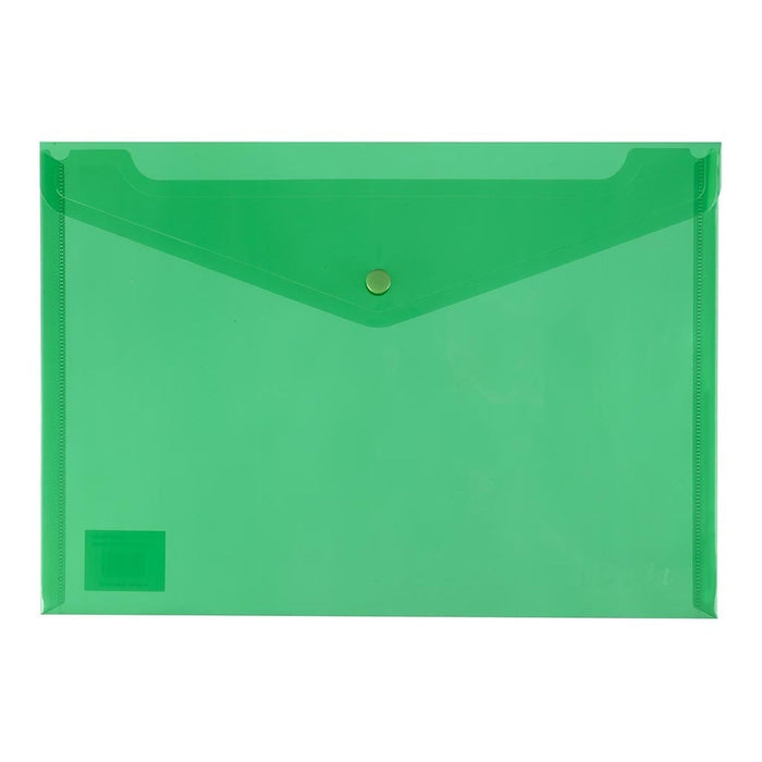 Icon A4 Polypropylene Document Wallet, Button Closure, Green FPIF462