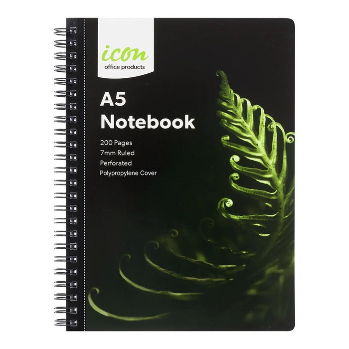 Icon A5 Polypropylene Cover Spiral Bound Notebook 200 Perforated Pages x 3's Pack FPISNBPP003