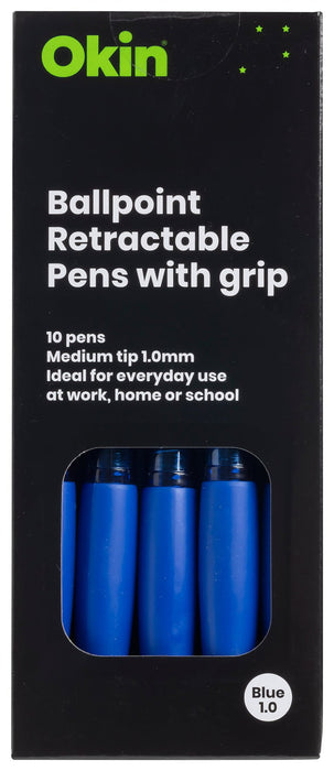 Icon Ballpoint Retractable Pen with Grip Medium Tip Blue Pens x 10's pack FPIBPRGBLUE