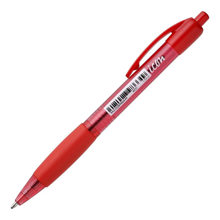 Icon Ballpoint Retractable Pen with Grip Medium Tip Red Pens x 10's pack FPIBPRGRED