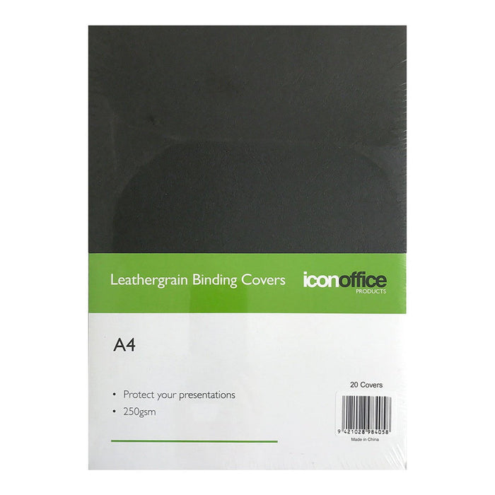 Icon Binding Covers A4 Black 250gsm, Pack of 20 FPBCOVBLACK20
