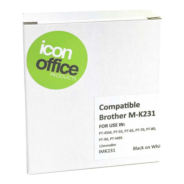 Icon Compatible Brother MK Tape 12mm Black on White FPIMK231